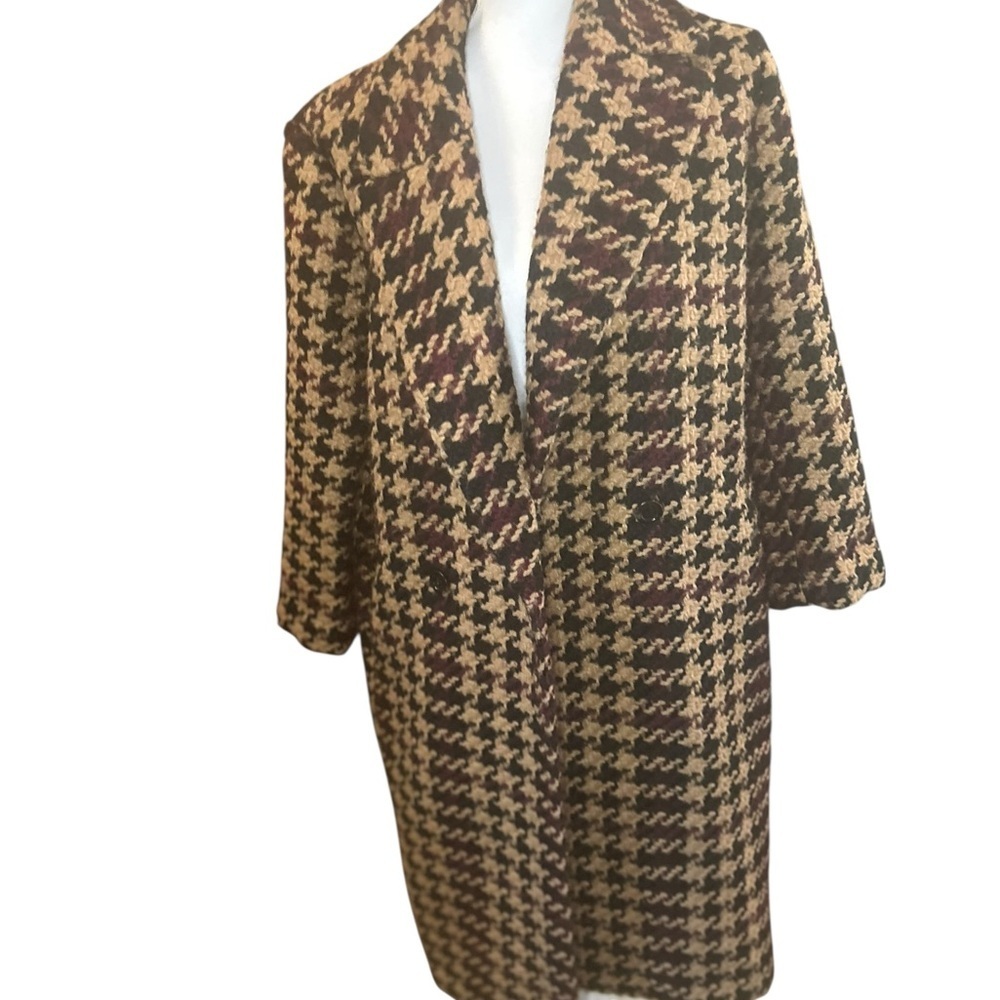 Ann Taylor Wool Blend Houndstooth Long Coat Brown Tan XLP Petite